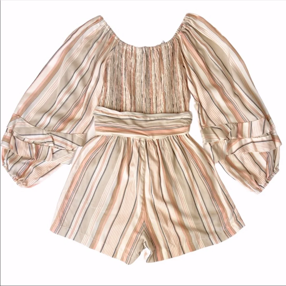Ella Moss Lory Striped Off-The-Shoulder Romper - Picture 6 of 8